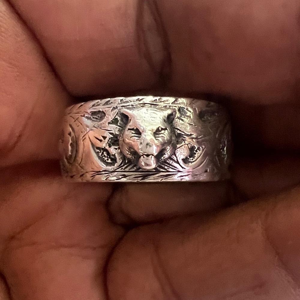 Gucci Silver Feline Cat Ag 925 Sterling Silver Men's Ring Sz 21/US 9.5 .4oz